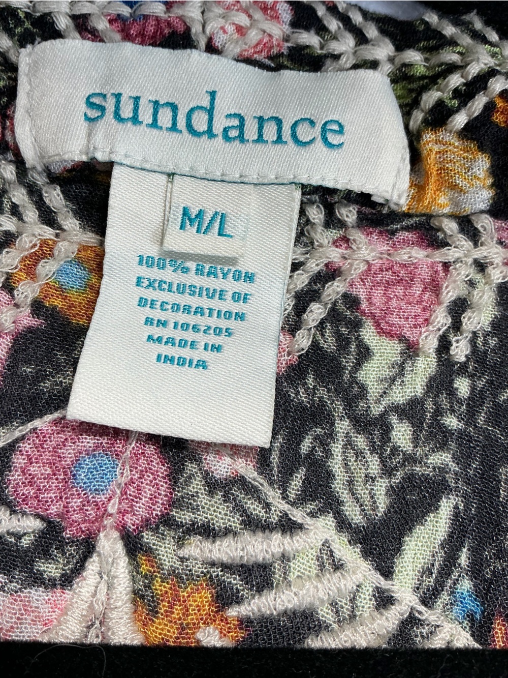 Sundance Floral Embroidered Cardigan Kimono | Boho Open Front Lace Trim | Women - Picture 5 of 11